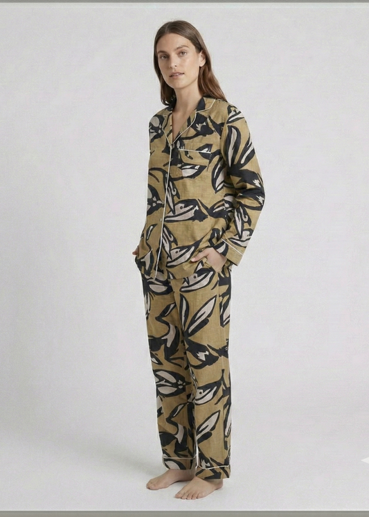 PYJAMAS SET - Mustard Tribal Leaf