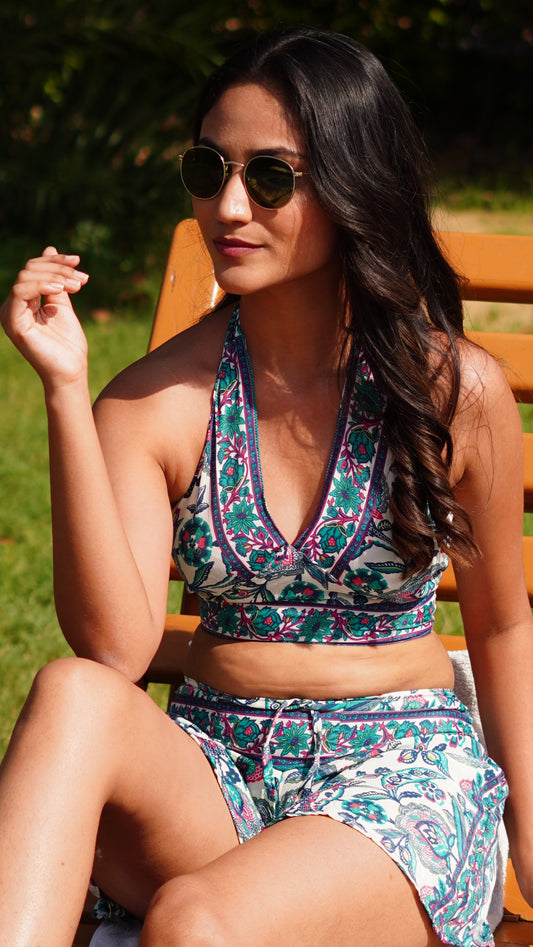 Bralette + Beach Shorts ( set ) - Peacock Blue
