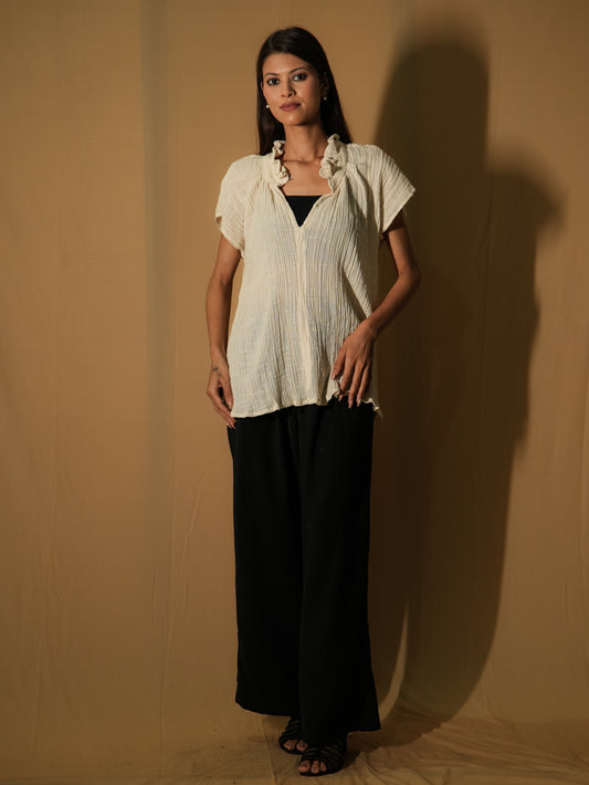Ruffle Color Top - Kora Cotton Oat