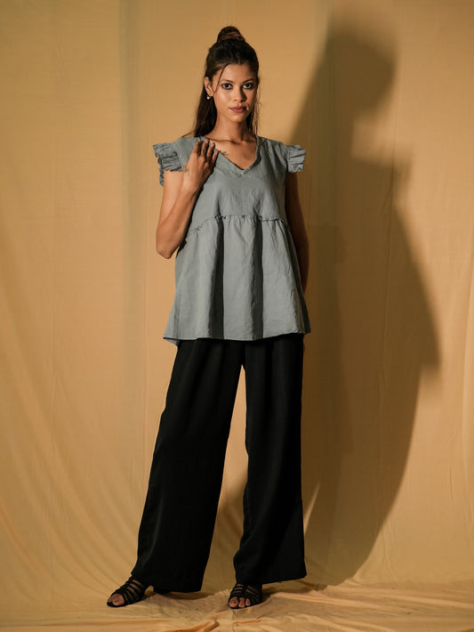 Ruffle BabyDoll Top - Pigeon Grey