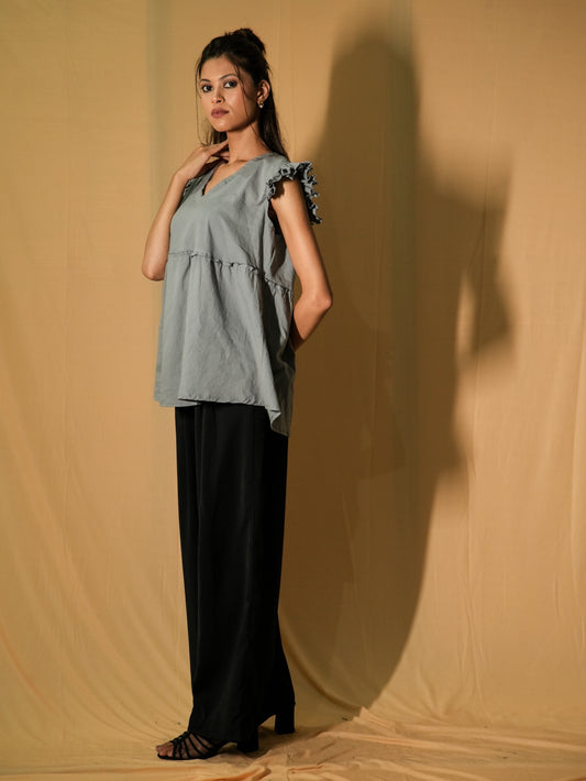 Ruffle BabyDoll Top - Pigeon Grey