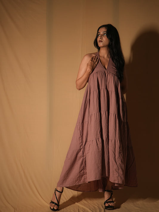 Panelled Dress - Burgundy Brown