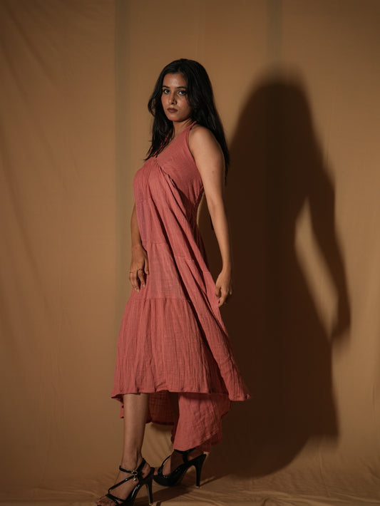 Panelled Dress - Sandhya Peach Cotton