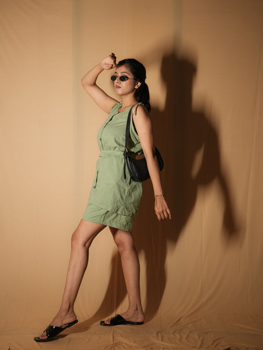 Button Cami Dress - Pistachio Green