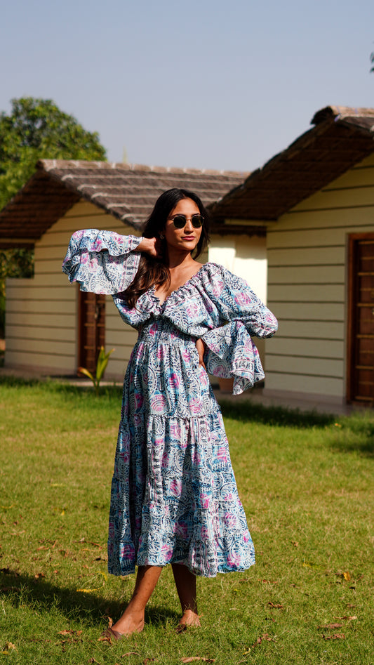 Long Ruffled - Printed Blue