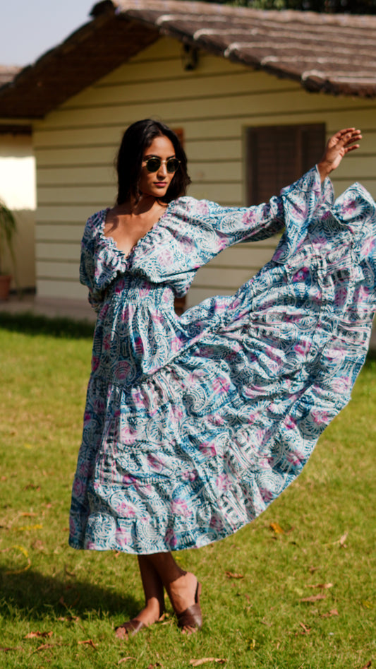 Long Ruffled - Printed Blue