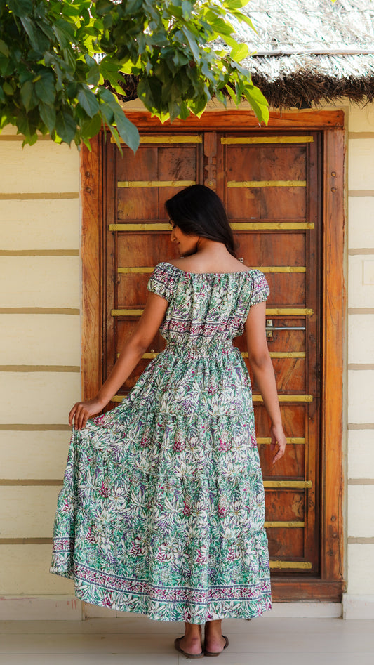 Elasticated Shoulder - Floral Green