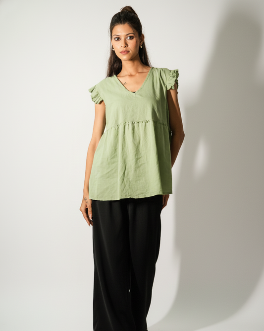 Ruffle BabyDoll Top - Pistachio Green