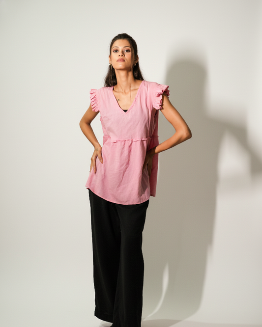 Ruffle BabyDoll Top - Cotton Candy PInk