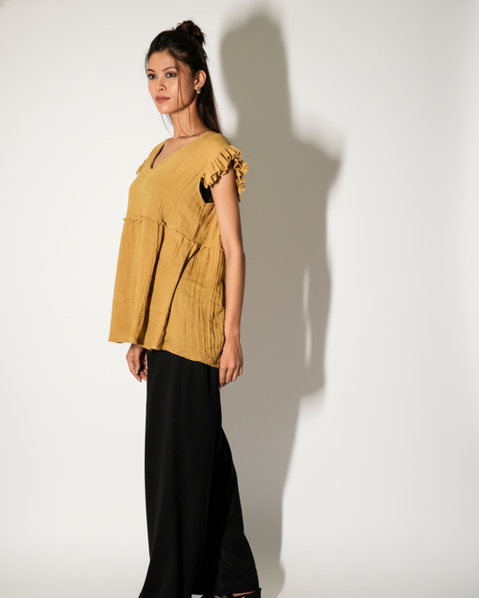 Ruffle BabyDoll Top - Ginckle Marigold Mustard