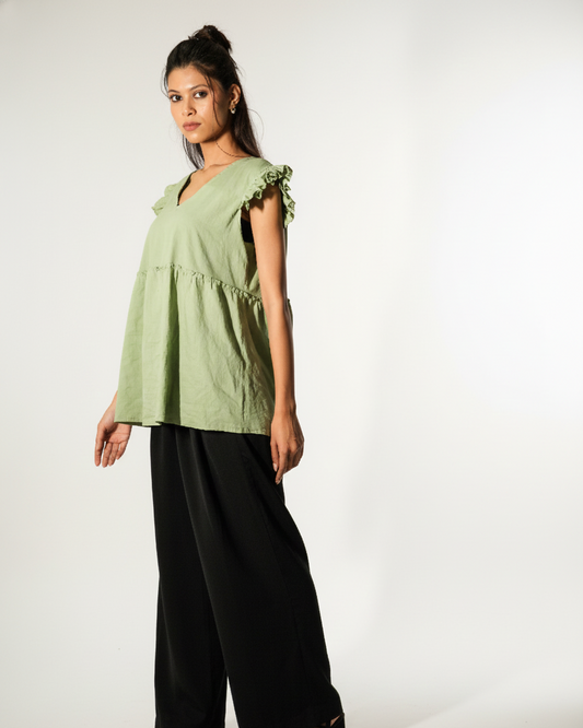 Ruffle BabyDoll Top - Pistachio Green