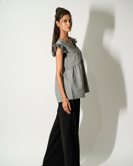 Ruffle BabyDoll Top - Pigeon Grey