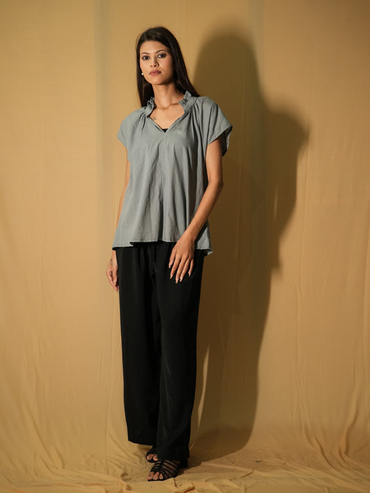 Ruffle Color Top - Pigeon Grey