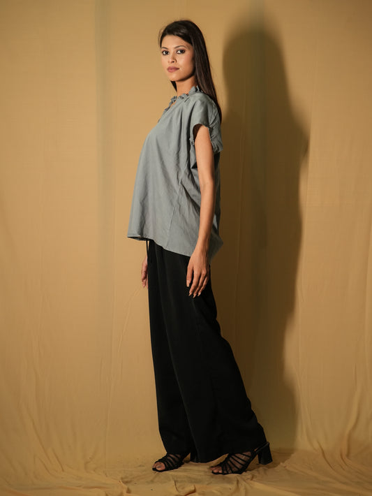 Ruffle Color Top - Pigeon Grey