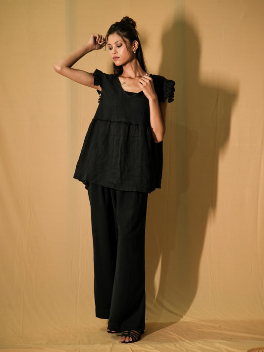Ruffle BabyDoll Top - Ginckle Black