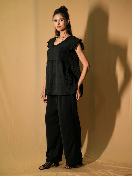 Ruffle BabyDoll Top - Ginckle Black