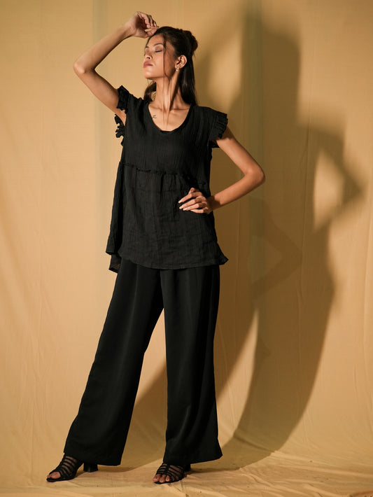 Ruffle BabyDoll Top - Ginckle Black