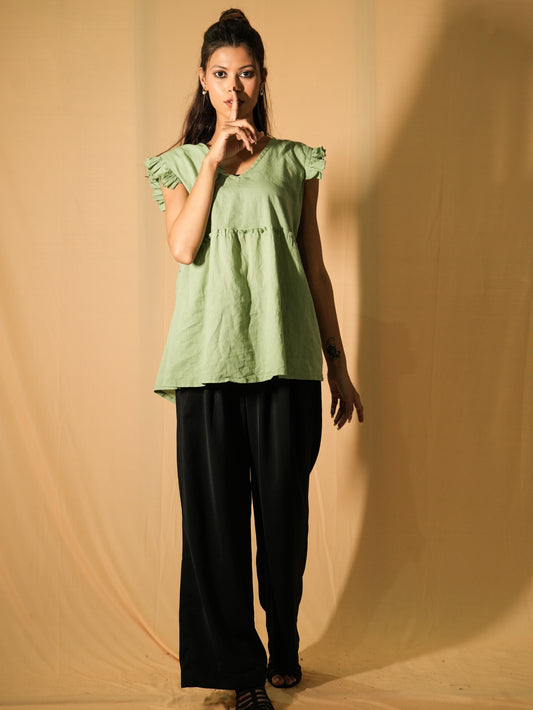 Ruffle BabyDoll Top - Pistachio Green