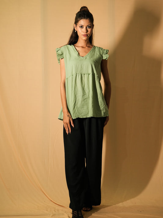 Ruffle BabyDoll Top - Pistachio Green