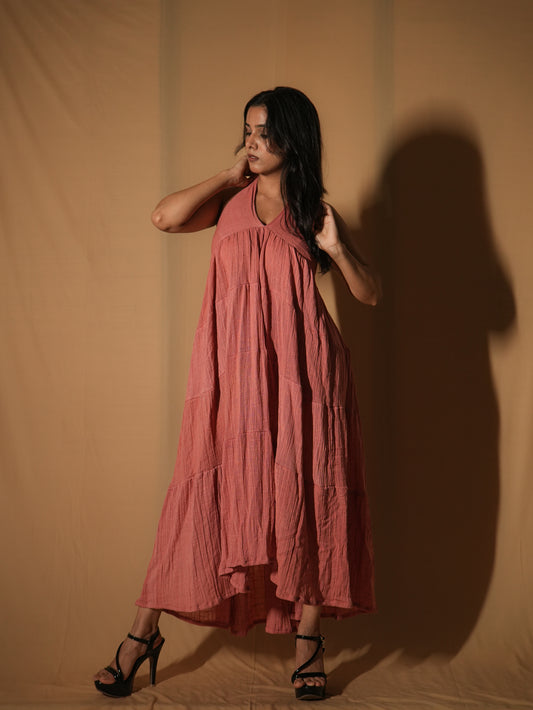 Panelled Dress - Sandhya Peach Cotton