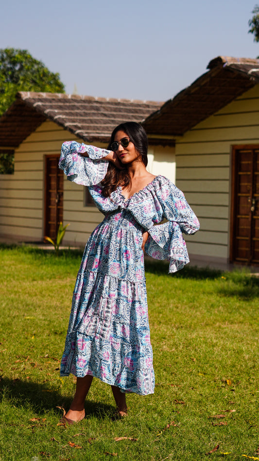 Long Ruffled - Printed Blue