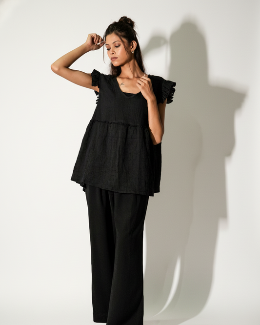 Ruffle BabyDoll Top - Ginckle Black
