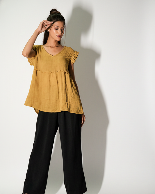 Ruffle BabyDoll Top - Ginckle Marigold Mustard