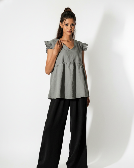 Ruffle BabyDoll Top - Pigeon Grey